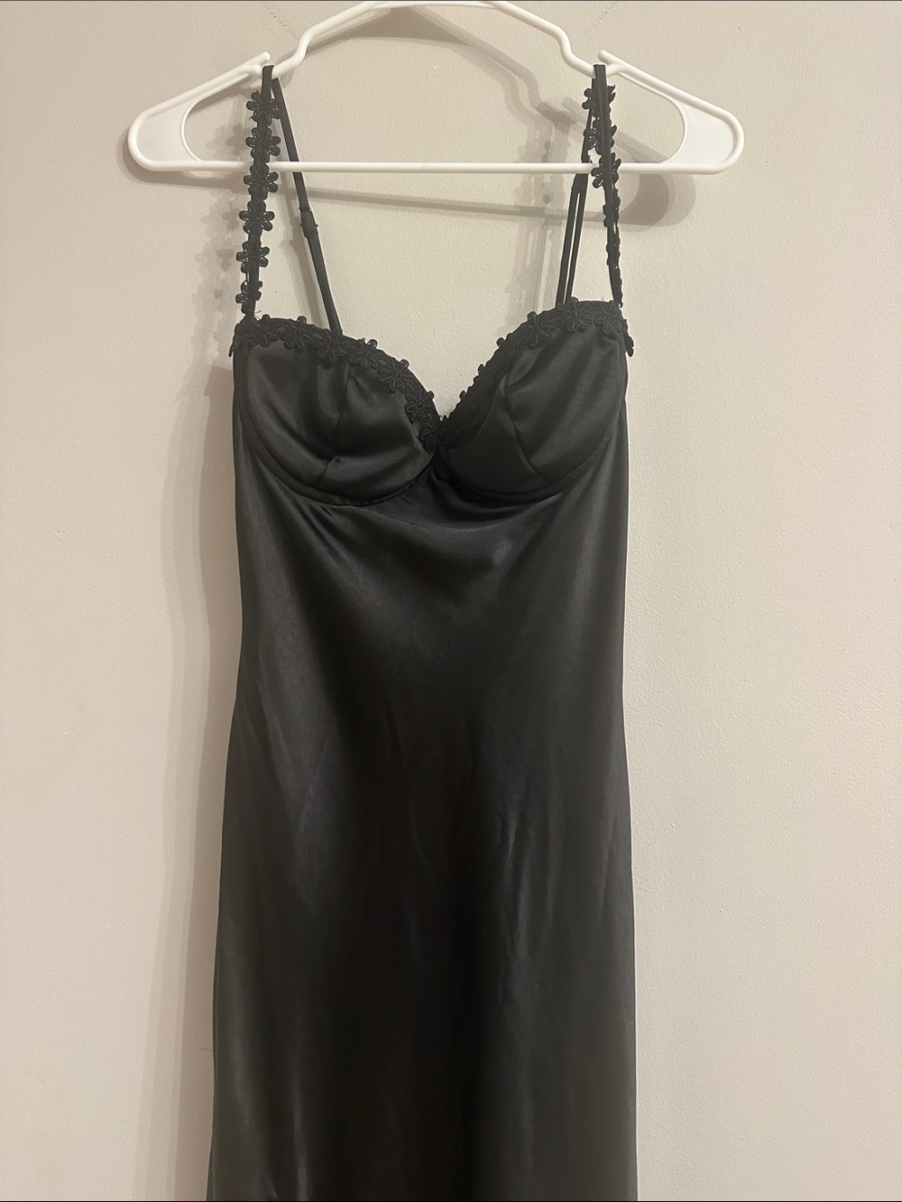 Princess Polly Black Lace-Trim Satin Slip Dress